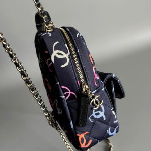 CC BACKPACK 18CM BLACK & MANY OTHER COLORS PRINTED FABRIC GOLD HARDWARE