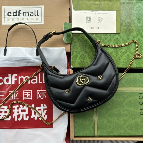 gg marmont half-moon shaped 21cm black calfskin gold hardware