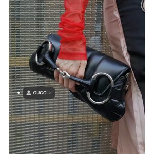 HORSEBIT CHAIN HANDBAG 38 IN BLACK CALFSKIN SILVER HARDWARE