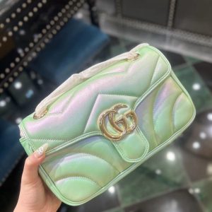 GG MARMONT 26 MEDIUM SHOULDER BAG GREEN IRIDESCENT CALFSKIN