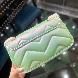 GG MARMONT 26 MEDIUM SHOULDER BAG GREEN IRIDESCENT CALFSKIN