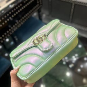 GG MARMONT 26 MEDIUM SHOULDER BAG GREEN IRIDESCENT CALFSKIN