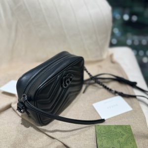 GG MINI 18 MARMONT MATELASSÉ SHOULDER BAG BLACK CALFSKIN