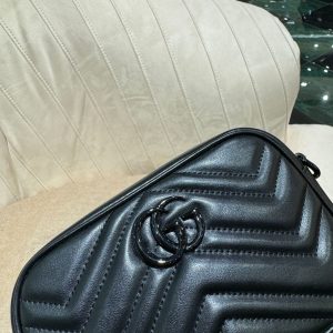 GG MINI 18 MARMONT MATELASSÉ SHOULDER BAG BLACK CALFSKIN