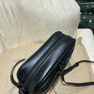 GG MINI 18 MARMONT MATELASSÉ SHOULDER BAG BLACK CALFSKIN