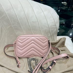 GG MINI 18 MARMONT MATELASSÉ SHOULDER BAG LIGHT PINK CALFSKIN