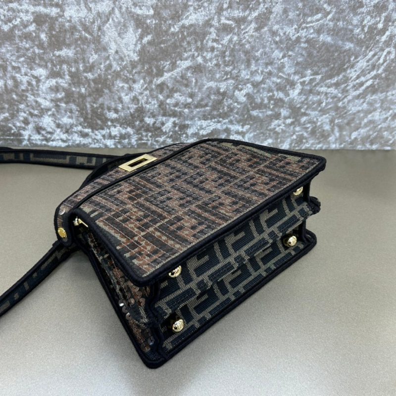 FendiI PEEKABOO ISEEU 20 BAG IN CHOCOLATE BROWN MIX BLACK NAPPA LEATHER GOLD HARDWARE