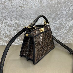 FendiI PEEKABOO ISEEU 20 BAG IN CHOCOLATE BROWN MIX BLACK NAPPA LEATHER GOLD HARDWARE
