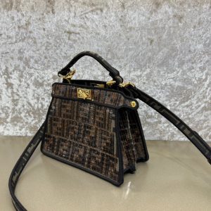 FendiI PEEKABOO ISEEU 20 BAG IN CHOCOLATE BROWN MIX BLACK NAPPA LEATHER GOLD HARDWARE