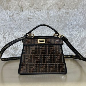 FendiI PEEKABOO ISEEU 20 BAG IN CHOCOLATE BROWN MIX BLACK NAPPA LEATHER GOLD HARDWARE