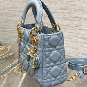 LADY MINI BAG 17 IN CERULEAN BLUE LAMBSKIN