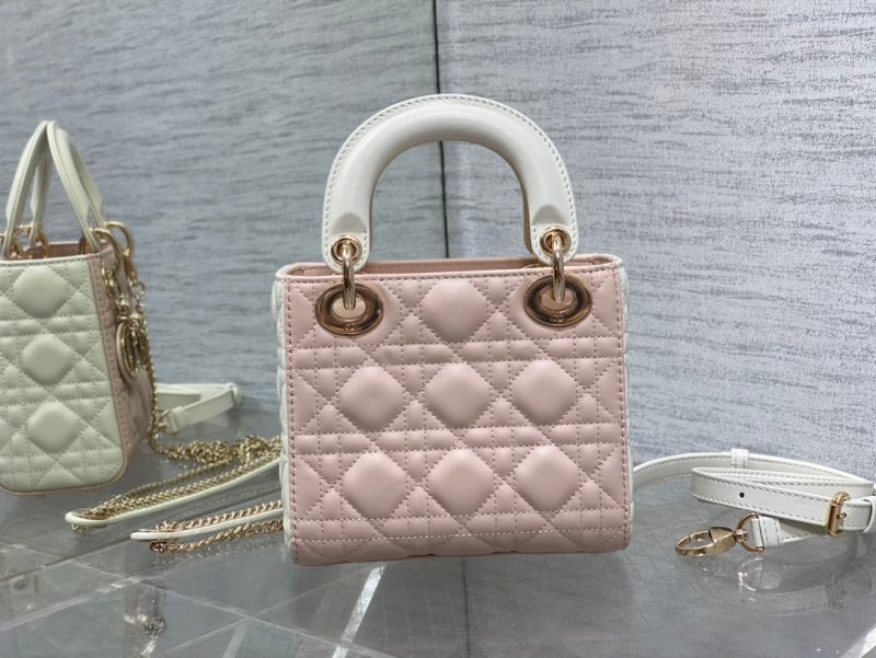mini lady 17 pink white lambskin
