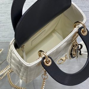 mini lady 17 white black lambskin