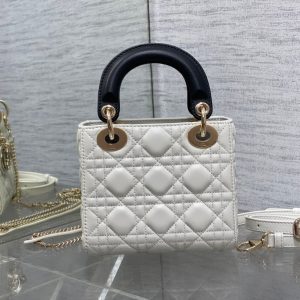 mini lady 17 white black lambskin