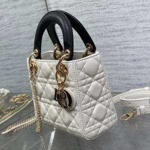 mini lady 17 white black lambskin