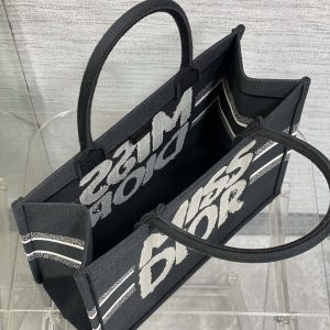 MEDIUM BOOK TOTE 36 IN BLACK MIX WHITE CANVAS 226507