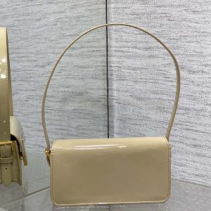 FLAP BAG 18 IN WHEAT TAN PATENT CALFSKIN