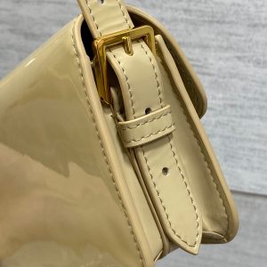FLAP BAG 18 IN WHEAT TAN PATENT CALFSKIN