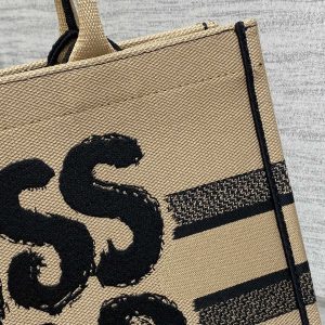 BOOK TOTE 36 BEIGE AND BLACK MISS DIOR GRAFFITI EMBROIDERY
