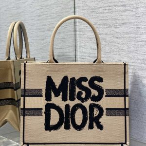 BOOK TOTE 36 BEIGE AND BLACK MISS DIOR GRAFFITI EMBROIDERY