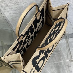 LARGE BOOK TOTE 42 BEIGE AND BLACK MISS DIOR GRAFFITI EMBROIDERY
