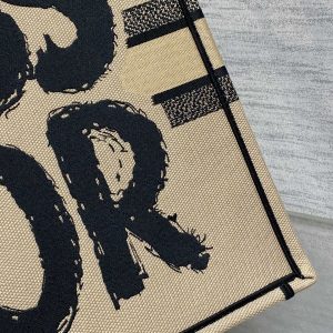LARGE BOOK TOTE 42 BEIGE AND BLACK MISS DIOR GRAFFITI EMBROIDERY