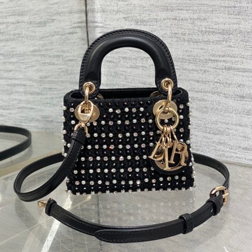 Lady Micro Bag 10cm Black Canvas Diamond Pearl