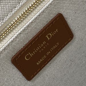 Medium Book Tote 37 Beige Oblique Embroidered Raffia Camel Calfskin