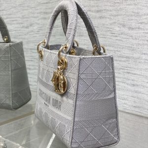 SMALL 24 LADY BAG IN PALE GRAY CANVAS