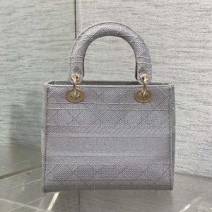 SMALL 24 LADY BAG IN PALE GRAY CANVAS