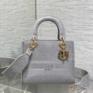 SMALL 24 LADY BAG IN PALE GRAY CANVAS