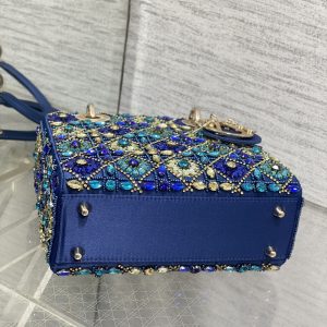 CD Lady Bag 20cm Blue Lambskin Crystal Embellished