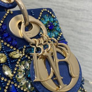 CD Lady Bag 20cm Blue Lambskin Crystal Embellished