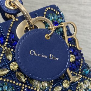 CD Lady Bag 20cm Blue Lambskin Crystal Embellished
