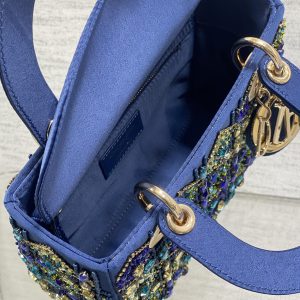 CD Lady Bag 20cm Blue Lambskin Crystal Embellished