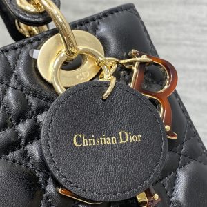 CD Lady Bag 20cm Black Lambskin Brown Charm