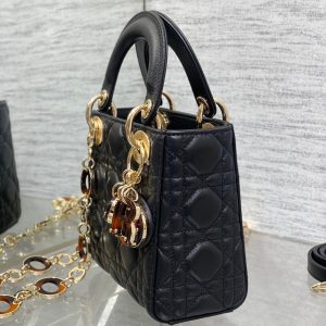 CD Lady 17cm Black Lambskin Brown Charm