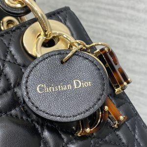 CD Lady 17cm Black Lambskin Brown Charm