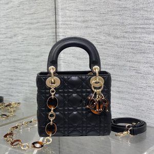 CD Lady 17cm Black Lambskin Brown Charm