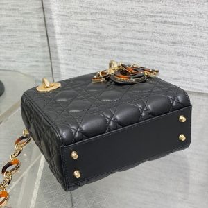 CD Lady 17cm Black Lambskin Brown Charm