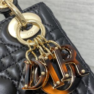 CD Lady 17cm Black Lambskin Brown Charm