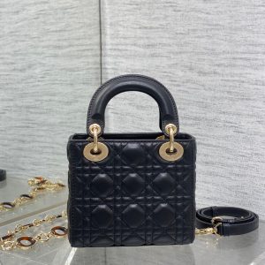 CD Lady 17cm Black Lambskin Brown Charm
