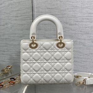 SMALL 20 LADY BAG IN WHITE MACROCANNAGE LAMBSKIN WITH GOLD HARDWARE