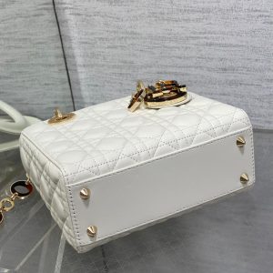 CD Lady Bag 20cm White Lambskin Brown Charm