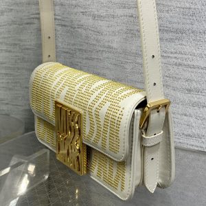 MINI 18 FLAP BAG IN WHITE LAMBSKIN WITH GOLD RHINSTONES