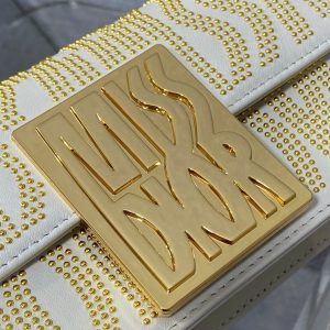 MINI 18 FLAP BAG IN WHITE LAMBSKIN WITH GOLD RHINSTONES