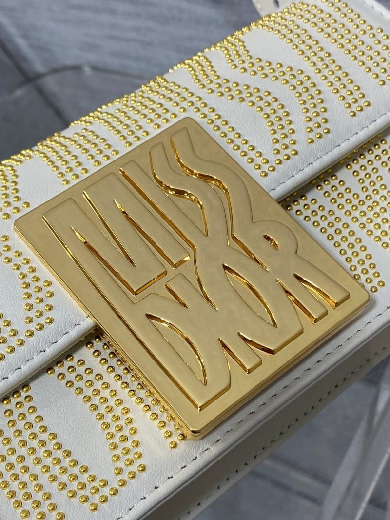 MINI 18 FLAP BAG IN WHITE LAMBSKIN WITH GOLD RHINSTONES