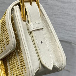 MINI 18 FLAP BAG IN WHITE LAMBSKIN WITH GOLD RHINSTONES