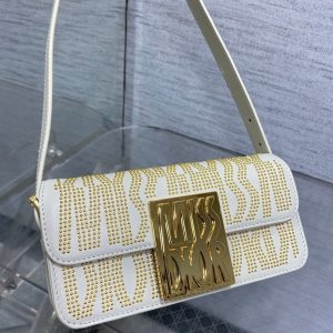MINI 18 FLAP BAG IN WHITE LAMBSKIN WITH GOLD RHINSTONES