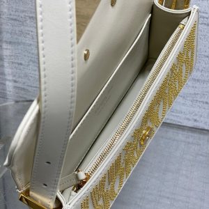 MINI 18 FLAP BAG IN WHITE LAMBSKIN WITH GOLD RHINSTONES